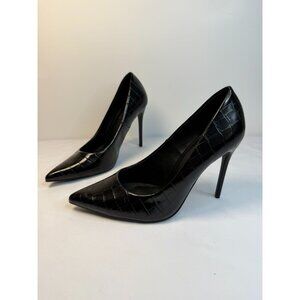Truffle Collection Stiletto Pump Size 7.5M Black Leather Crocodile Print Heel